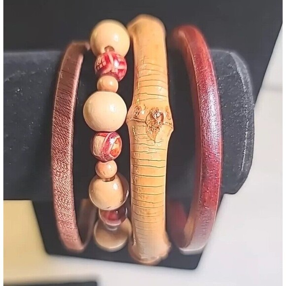 Vintage BULK Lot Wooden Jewelry Necklace Earrings & Bracelets Hippie Natural - Picture 2 of 6